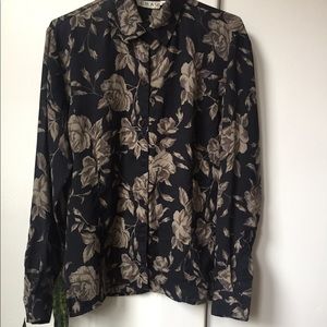VINTAGE BLACK FLORAL BUTTON DOWN SHIRT